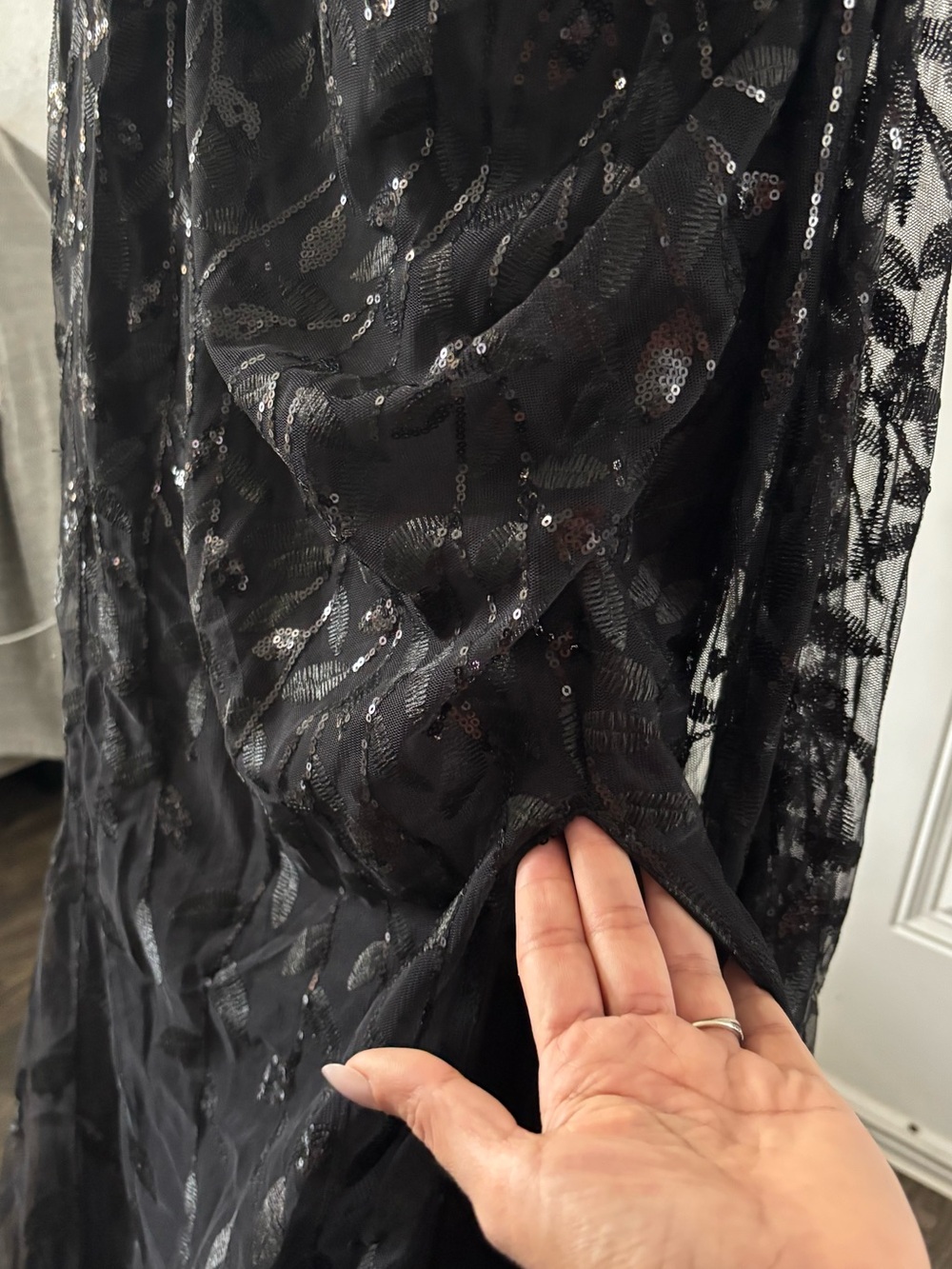 Macy’s Kadyce Black Sequined Corset Maxi Dress with Slit - Size L - Picture 14 of 16